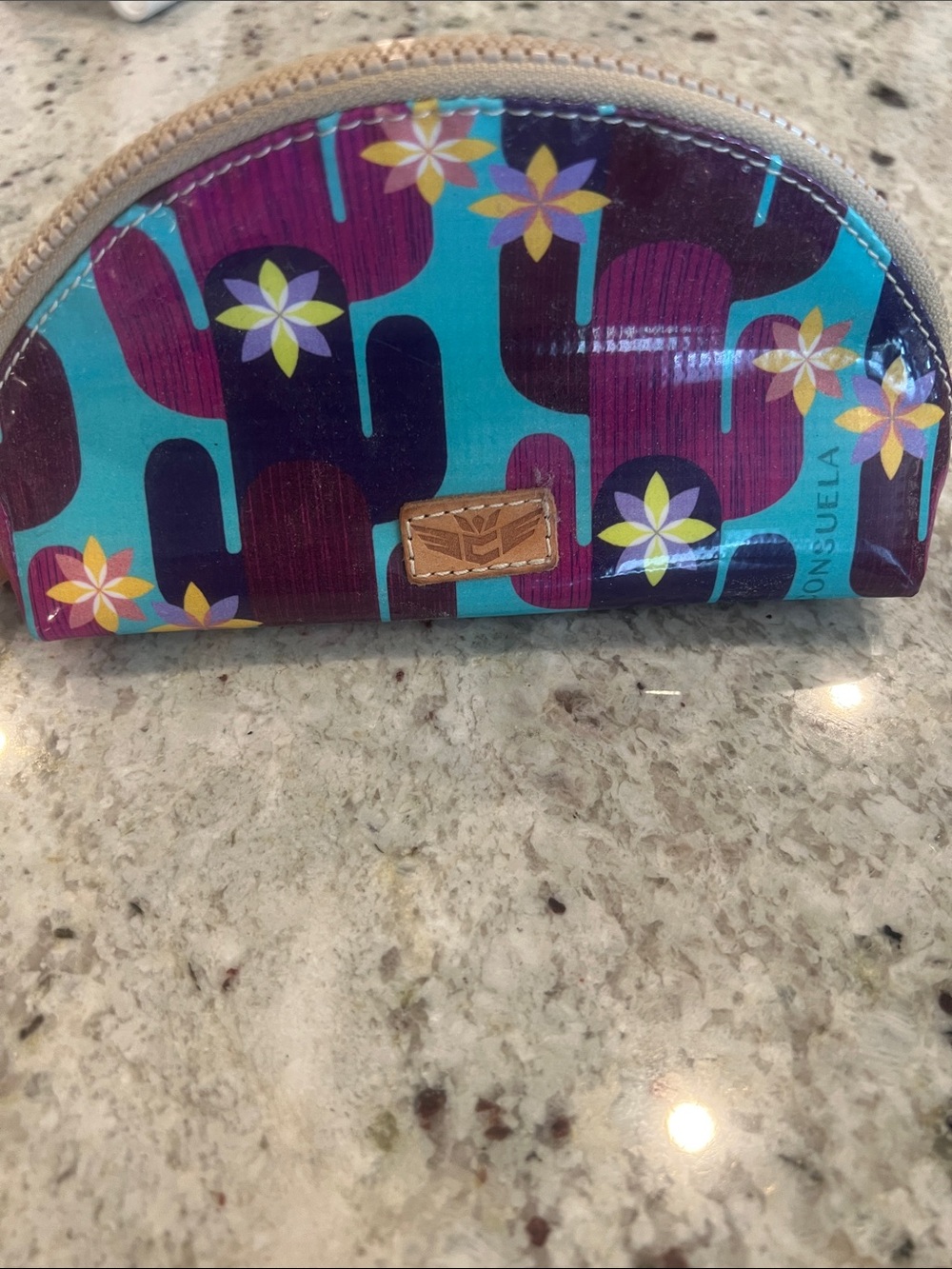 Colorful Consuela Floral Pattern Half-Moon Cosmetic Pouch